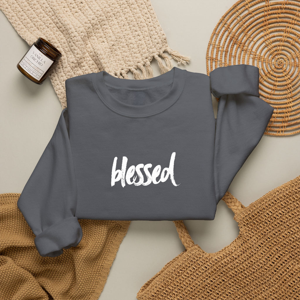 Embroidered Sweatshirt| Minimalist Typography Blessed Christian Holy Crewneck