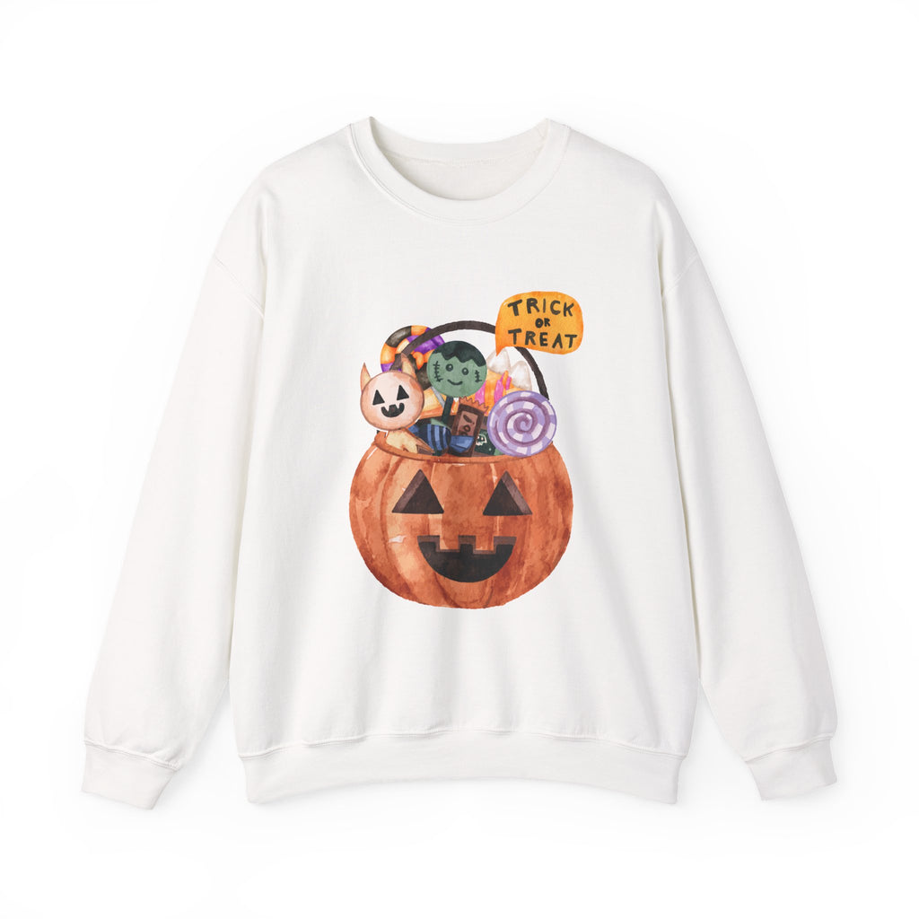 Halloween Pumpkin Candy Crewneck Sweatshirt — Trick or Treat Jack-O-Lantern Design