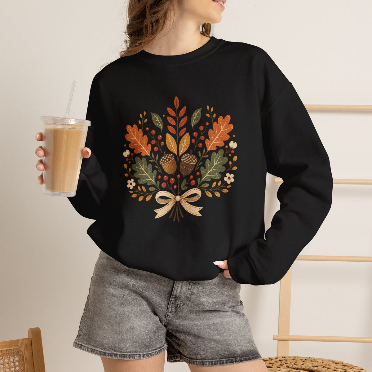 Autumn Foliage Bouquet Sweatshirt | Fall Leaves Acorn Crewneck