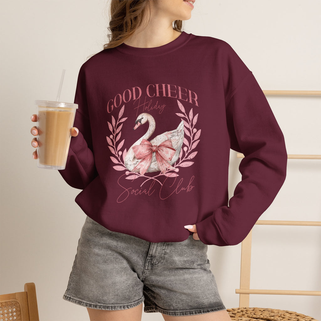 Coquette Christmas Sweatshirt | Good Cheer Social Club Swan and Flamingo Wreath