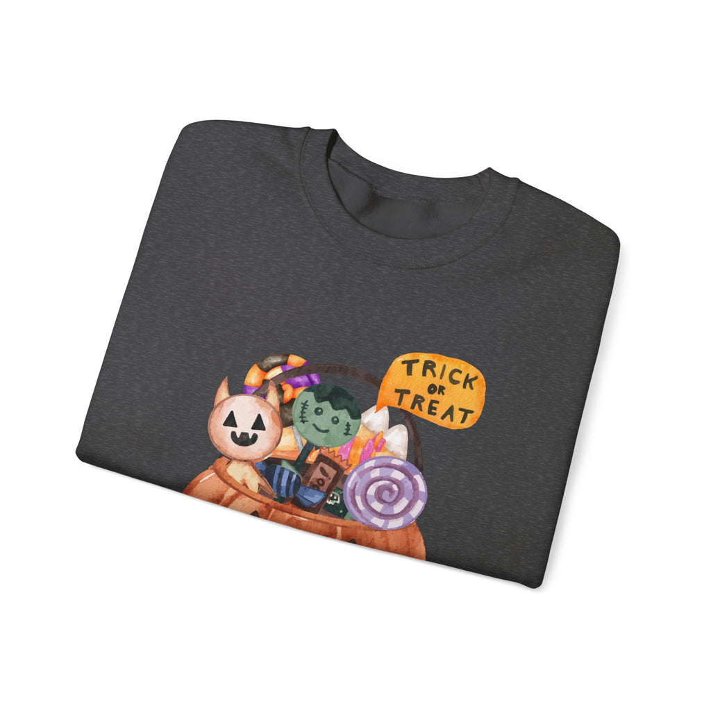 Halloween Pumpkin Candy Crewneck Sweatshirt — Trick or Treat Jack-O-Lantern Design