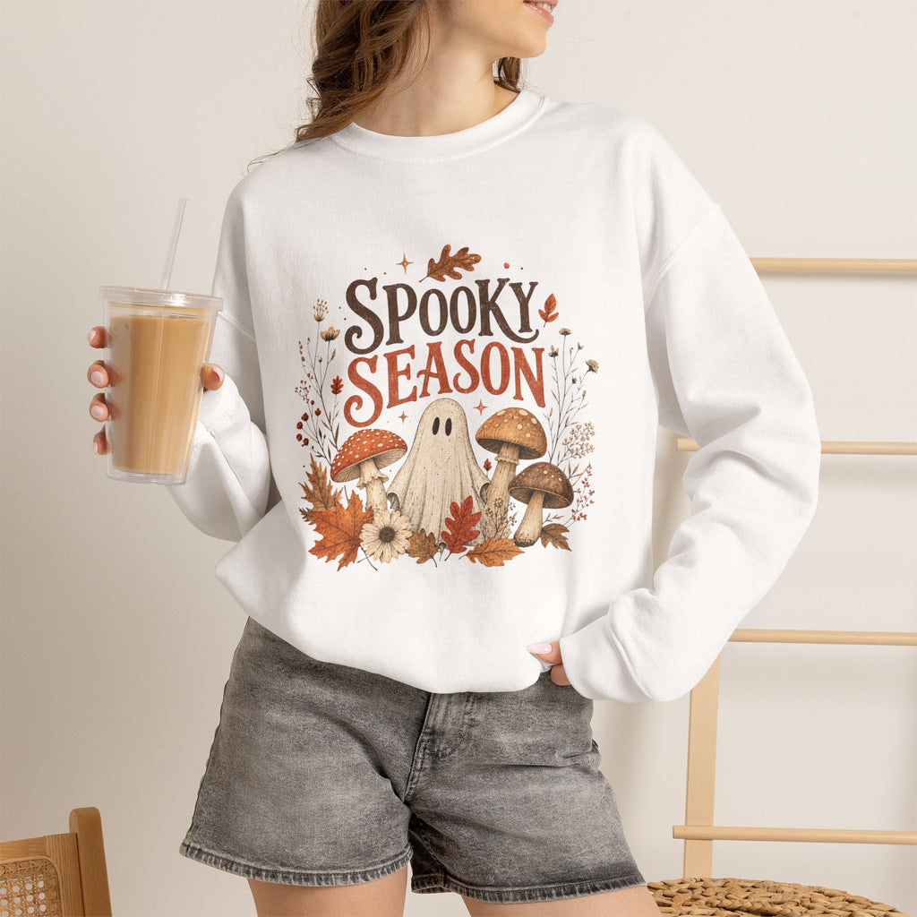 Spooky Season ghost mushrooms autumn leaves sweatshirt | Halloween fall