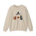 Cute Ghost with Witch Hat Sweatshirt | Halloween Pumpkin Black Cat Crewneck