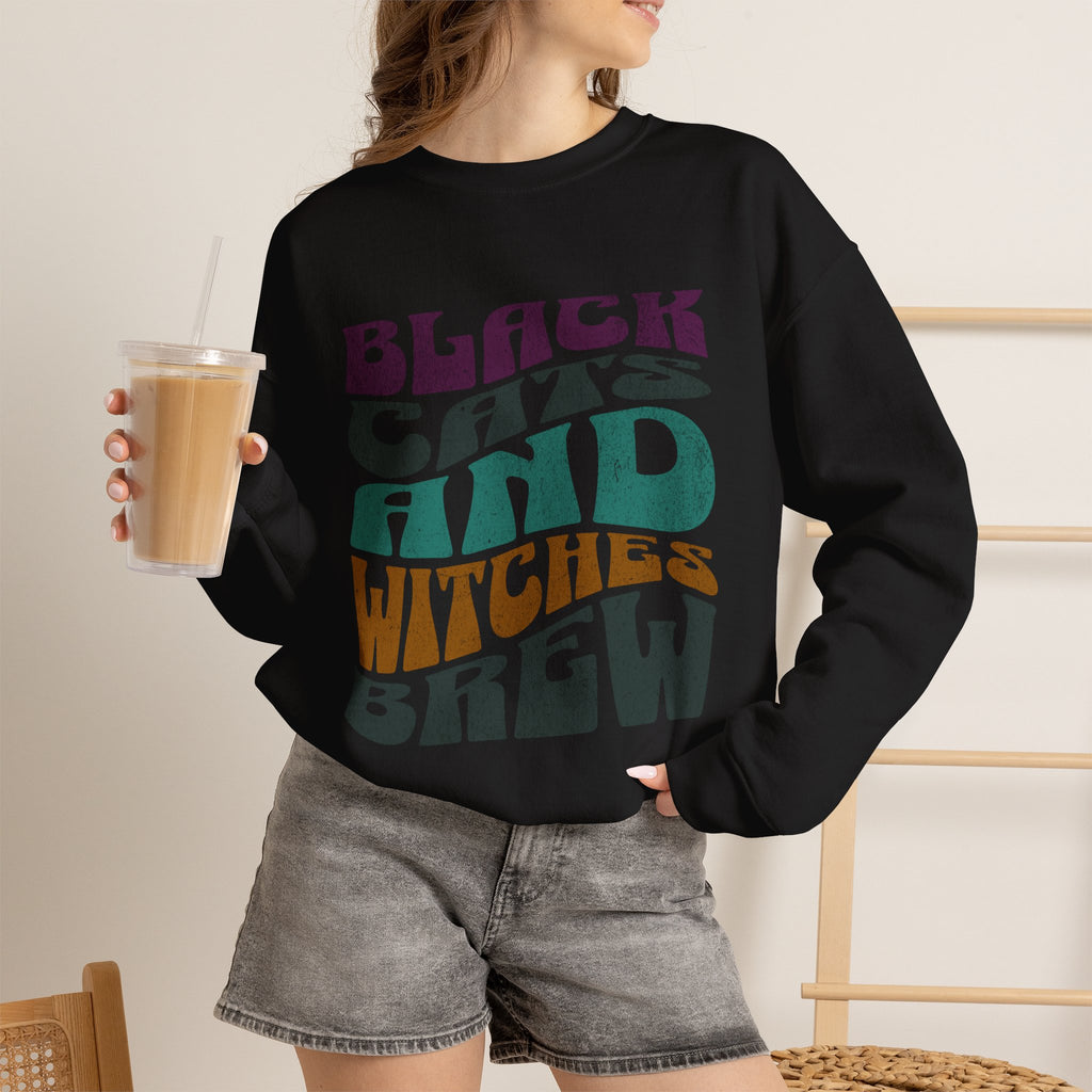 Black Cats and Witches Brew Sweatshirt | Halloween Graphic Crewneck
