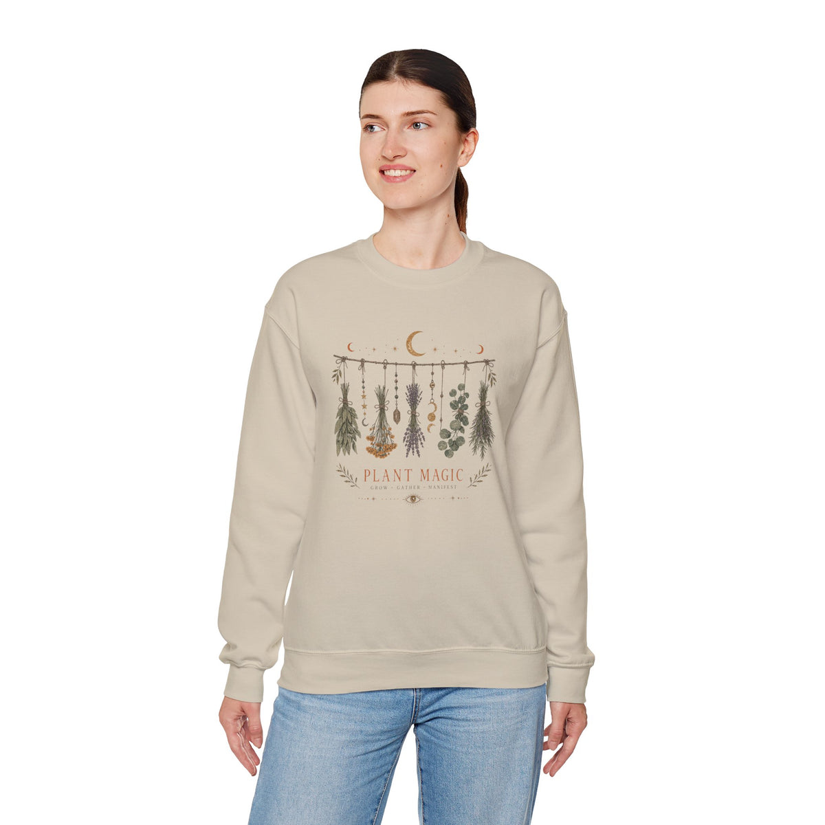 Plant Magic hanging herbs design Sweatshirt | Botanical Moon Illustration