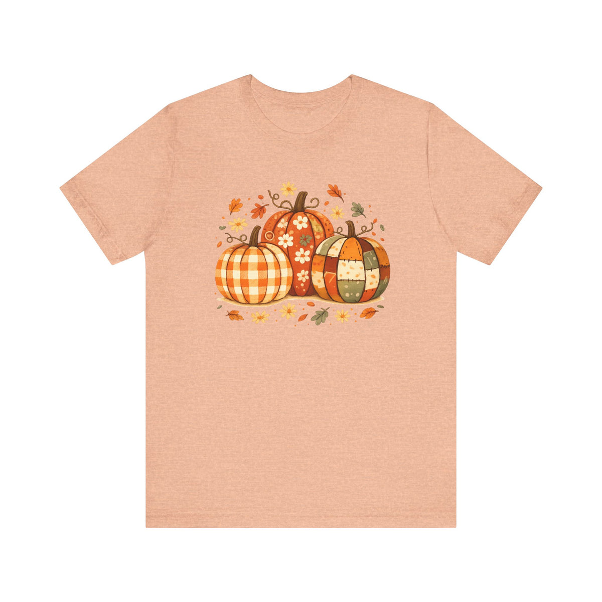 Plaid Patchwork Pumpkins T-Shirt | Fall Autumn Leaves Thanksgiving Tee