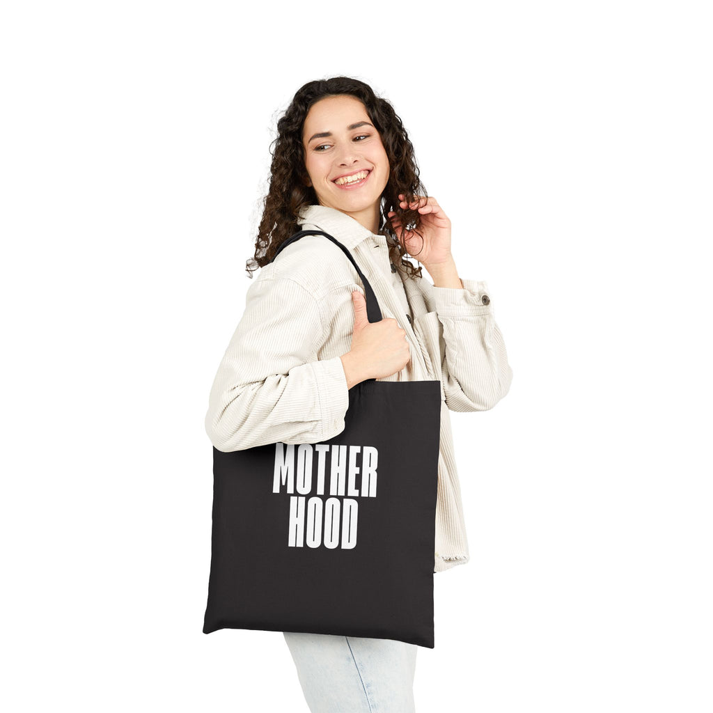 MOTHERHOOD tote bag | bold white text cotton canvas