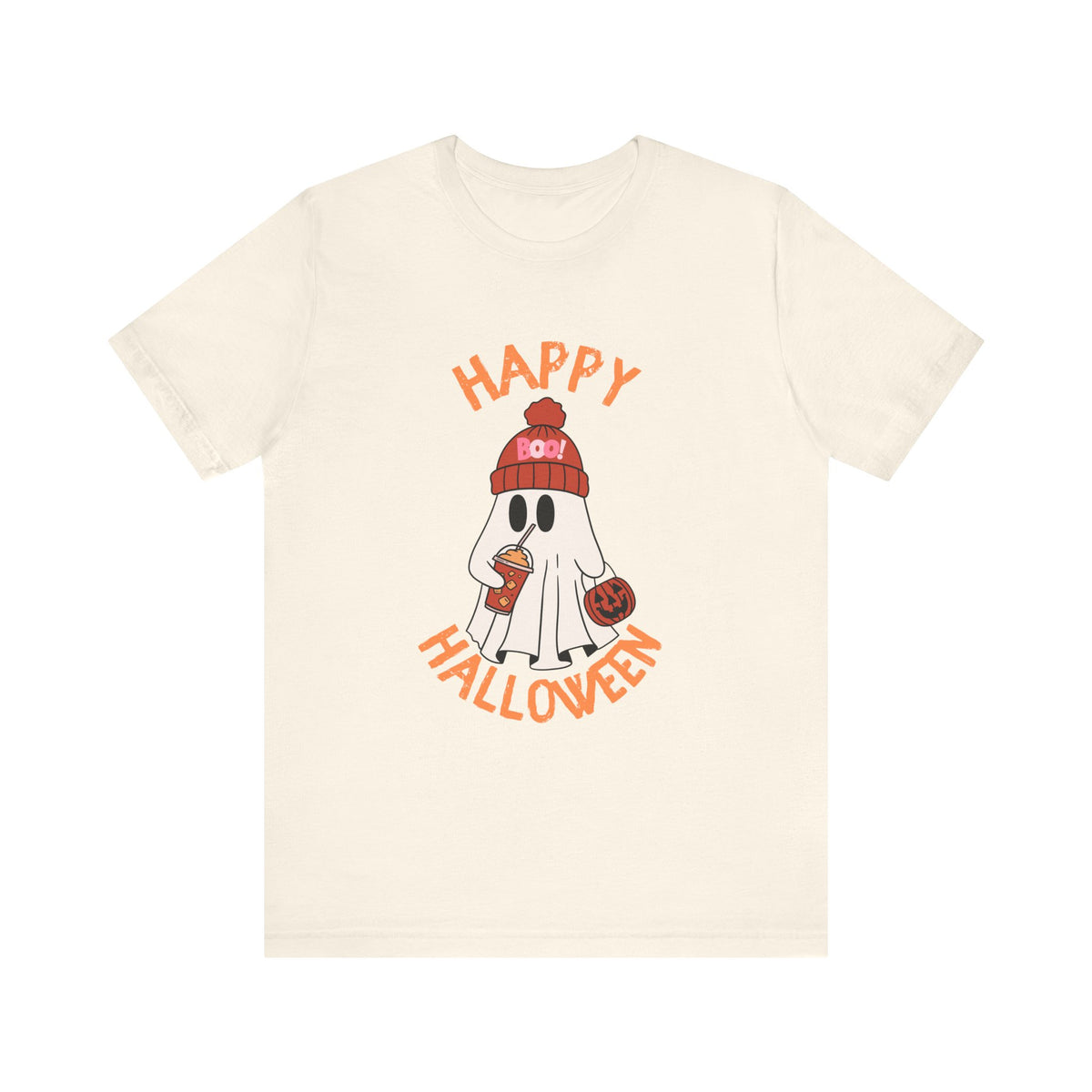 Cute Ghost Wearing Beanie Happy Halloween Tee | Halloween Shirt
