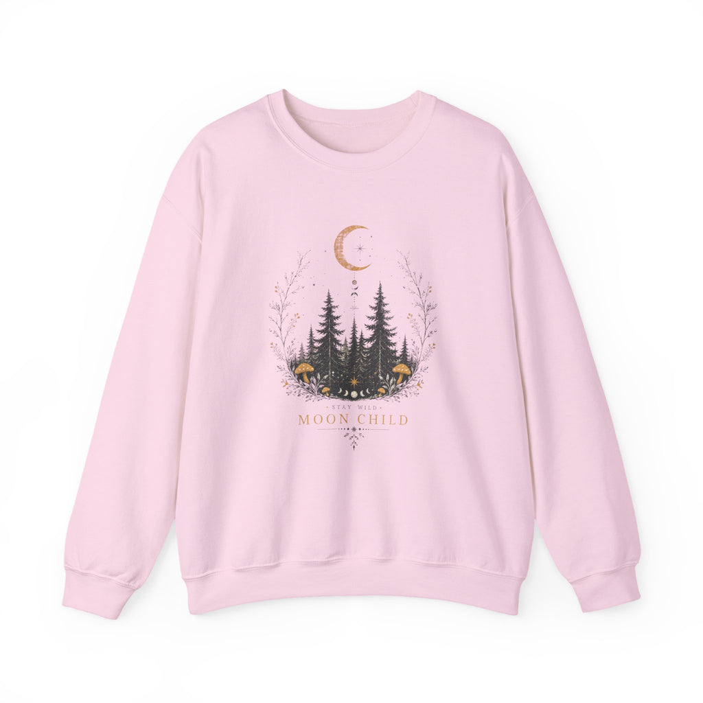 Moon Child forest moon sweatshirt | woodland trees mushrooms crescent moon