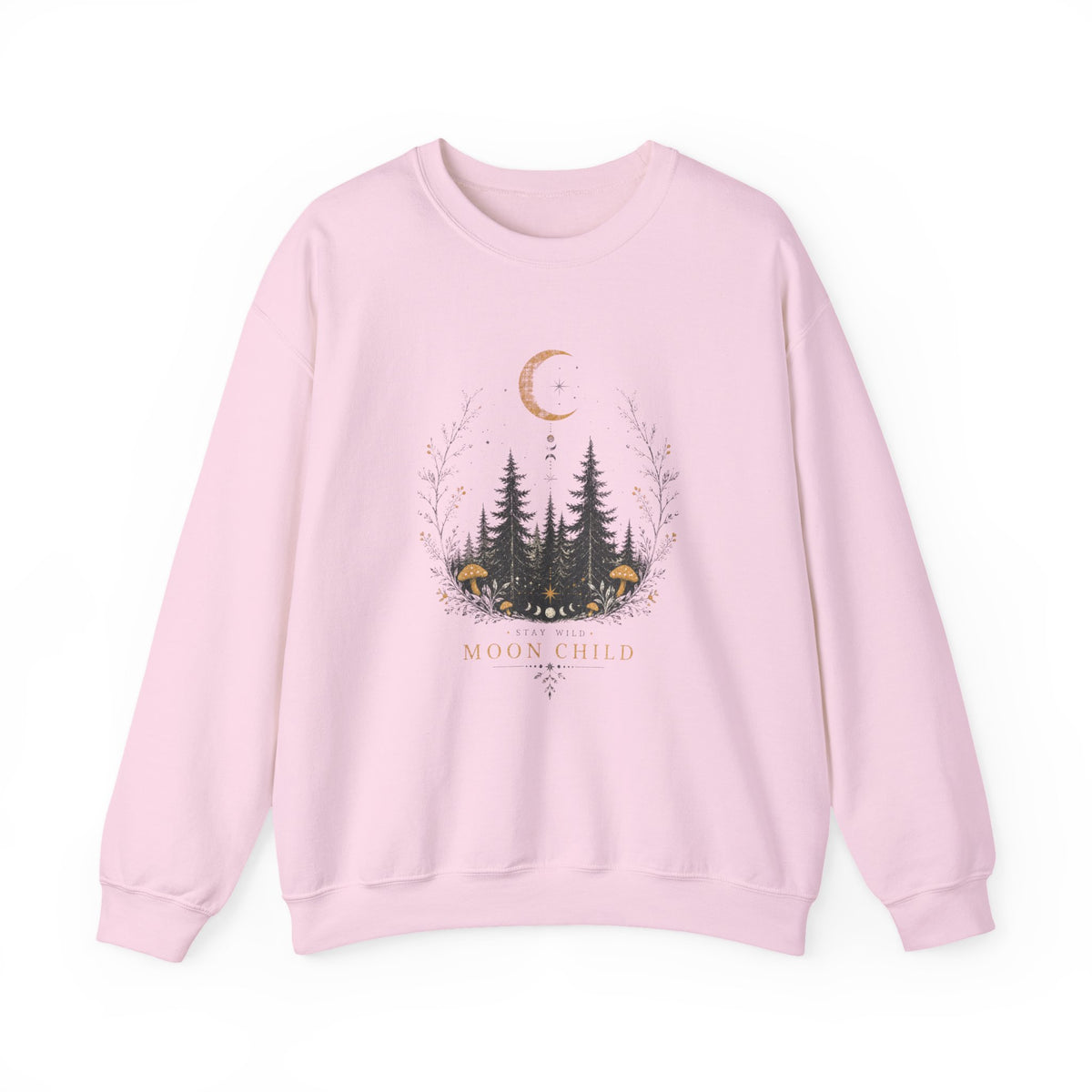 Moon Child forest moon sweatshirt | woodland trees mushrooms crescent moon