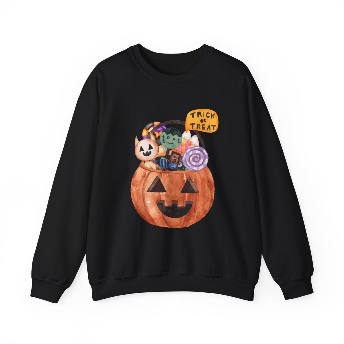 Halloween Pumpkin Candy Crewneck Sweatshirt — Trick or Treat Jack-O-Lantern Design