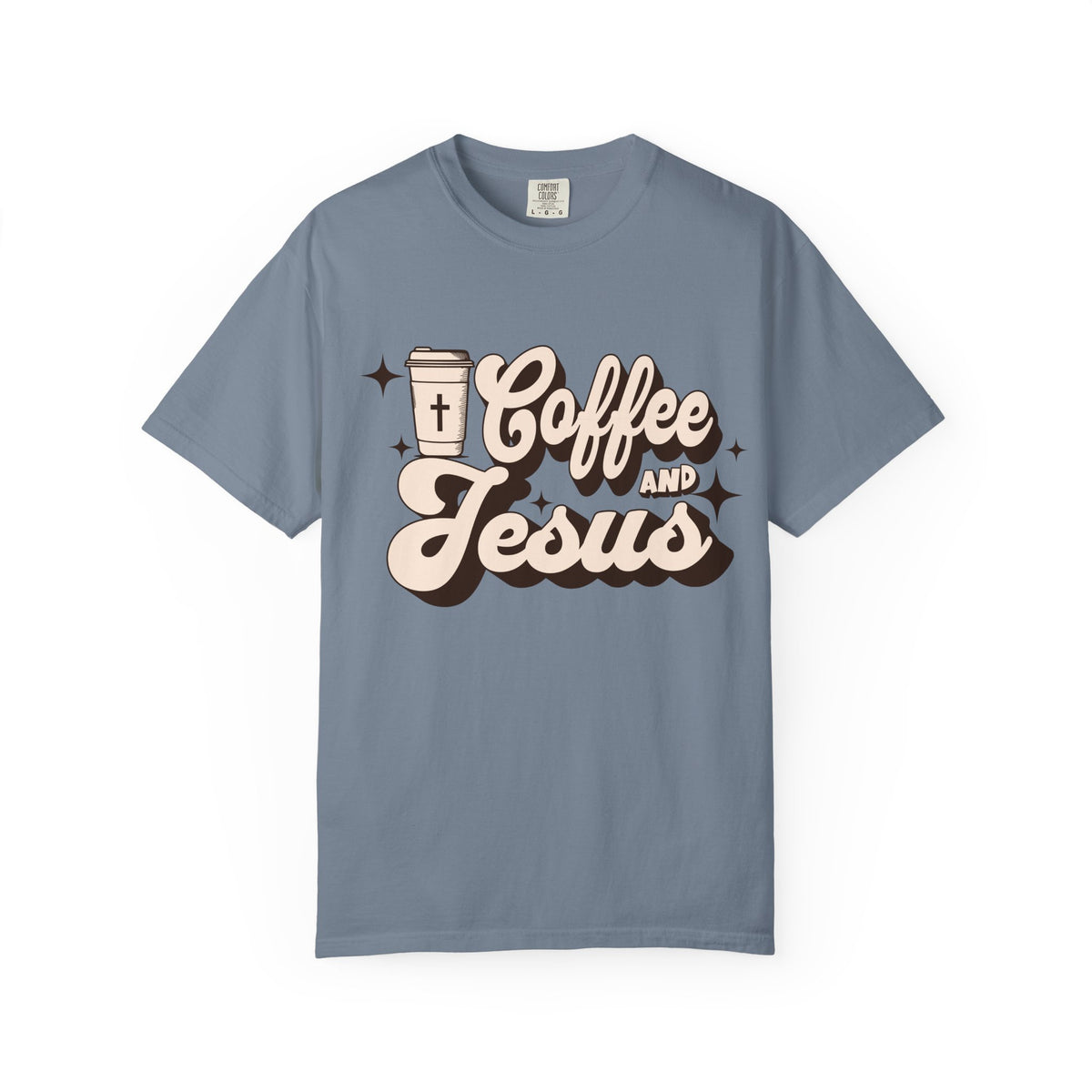 Coffee and Jesus T-shirt | Christian Retro Script Design COMFORT COLORS