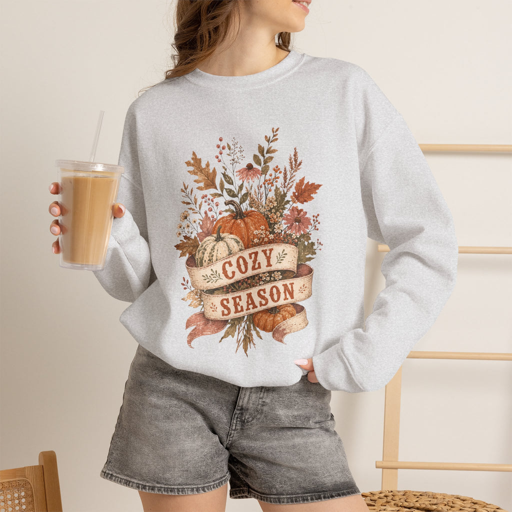 Cozy Season Fall Pumpkin Floral Crewneck Sweatshirt | Autumn Sweater