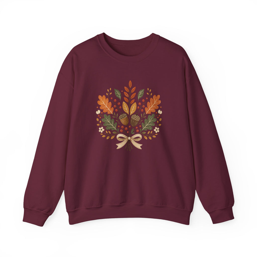 Autumn Foliage Bouquet Sweatshirt | Fall Leaves Acorn Crewneck