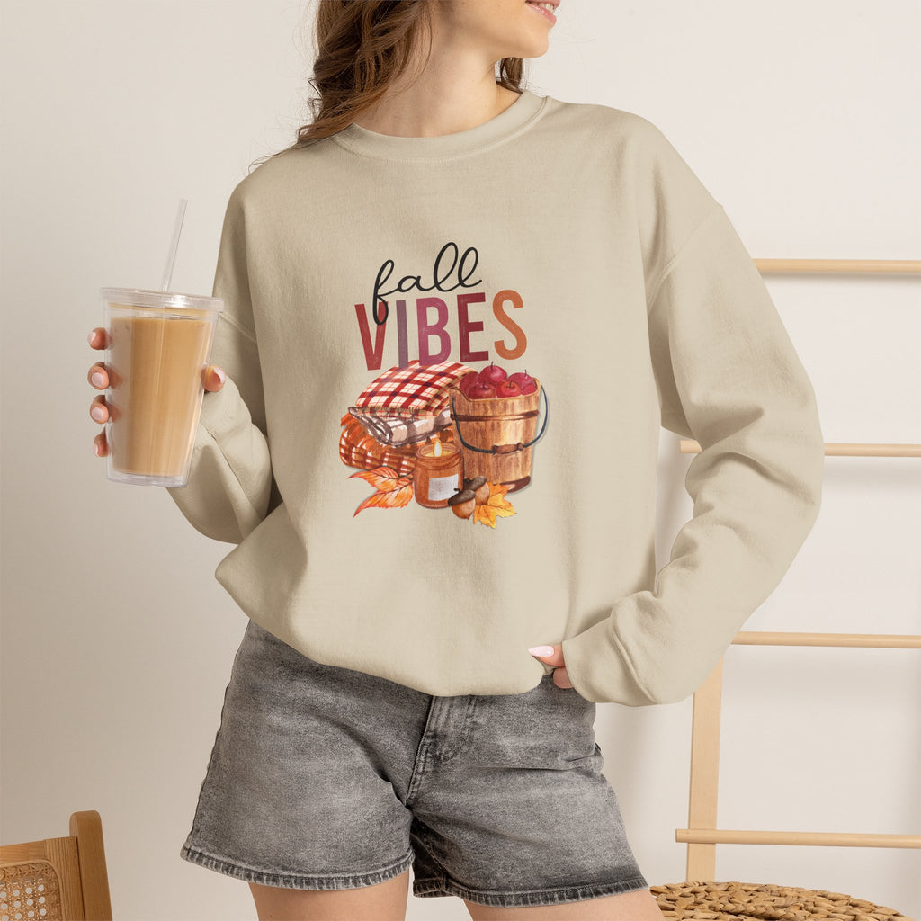 Fall Vibes graphic sweatshirt | autumn picnic apples plaid basket