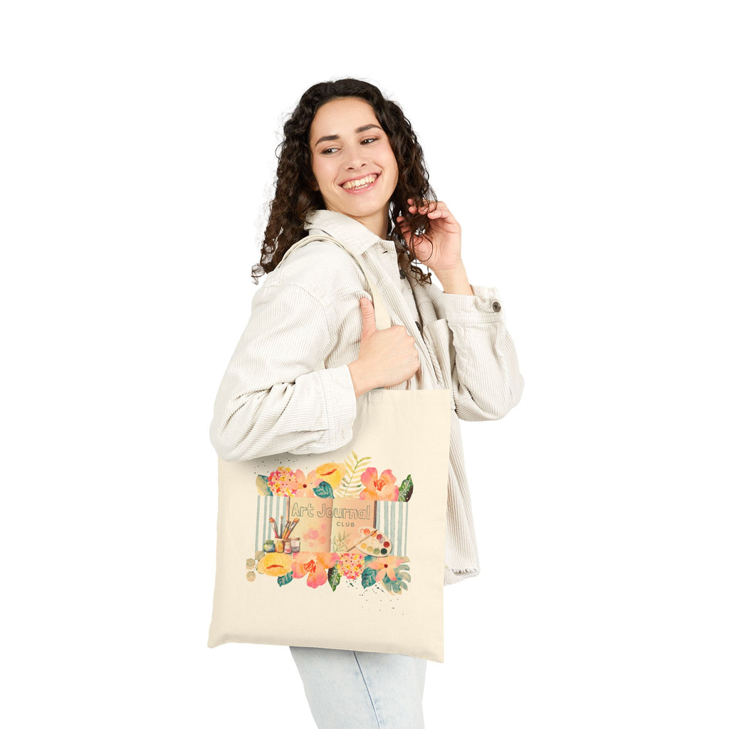 Floral Watercolor Art Journal Club tote | Watercolor Botanical Canvas Tote Bag