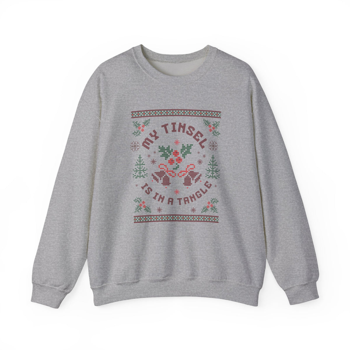 Christmas Sweatshirt Humor | My Tinsel Is in a Tangle Retro Pixel Art Crewneck
