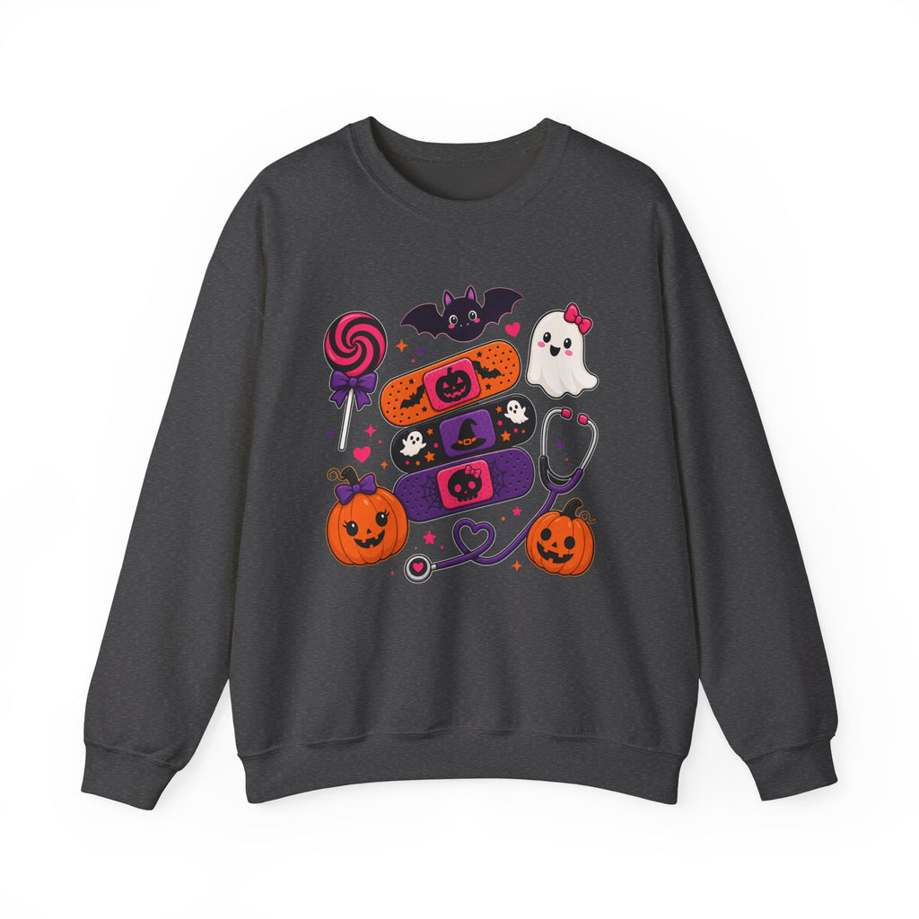 Nurse Halloween Sweatshirt Pediatrics Candy Bandaids Stethoscope Pumpkin Ghosts Bat | Medical Cute