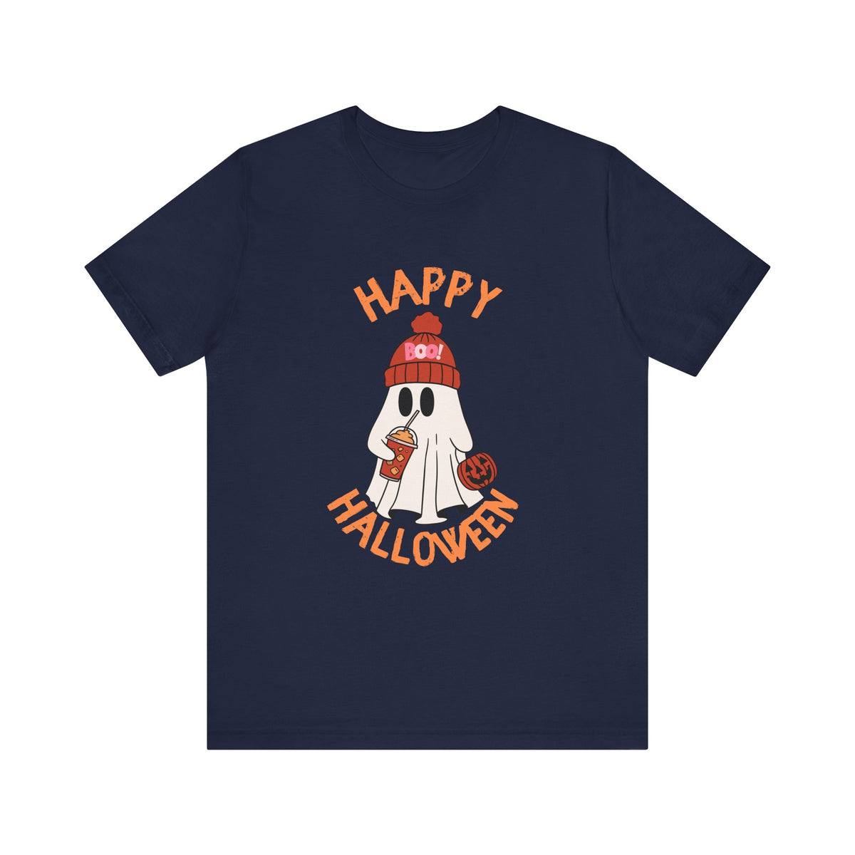 Cute Ghost Wearing Beanie Happy Halloween Tee | Halloween Shirt