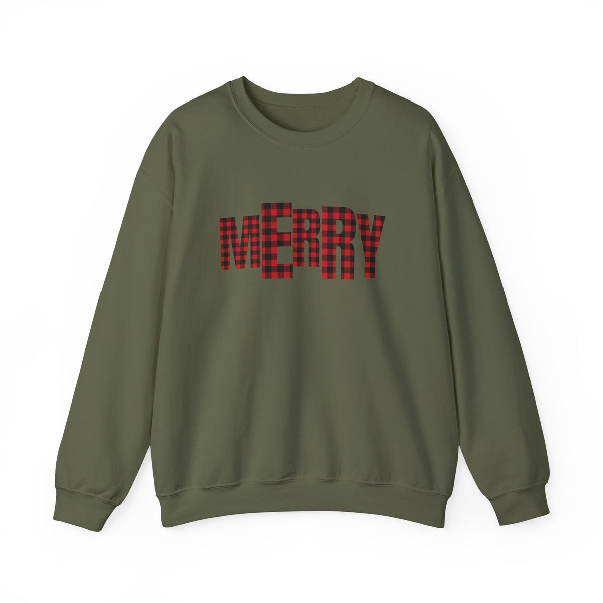 MERRY buffalo plaid letters Sweatshirt | Christmas holiday cozy design