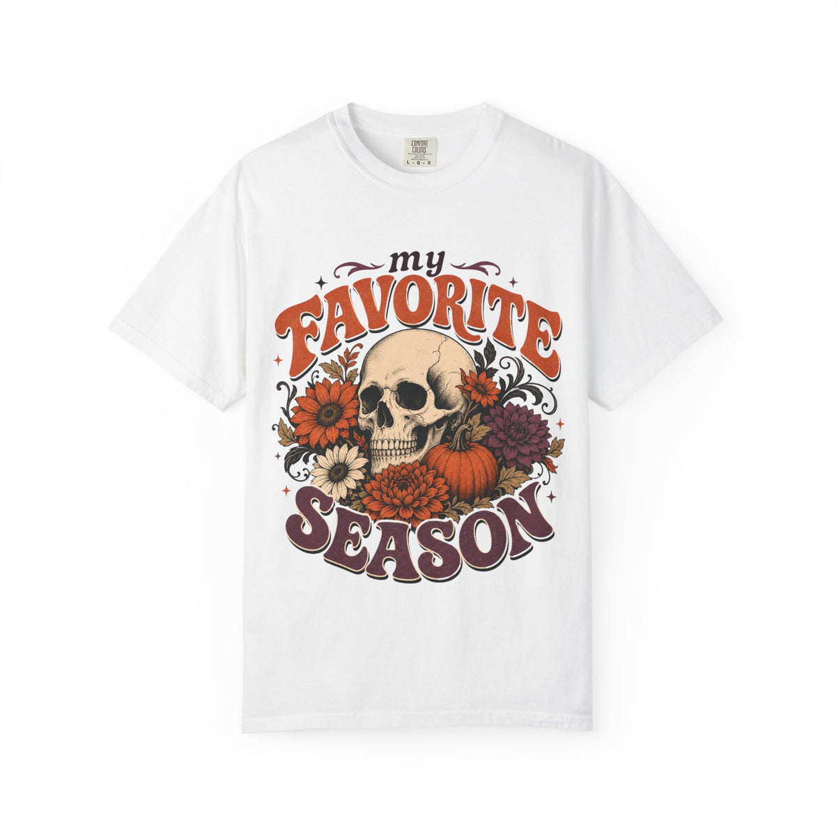 Skull with Pumpkins & Flowers T-shirt | My Favorite Season fall design