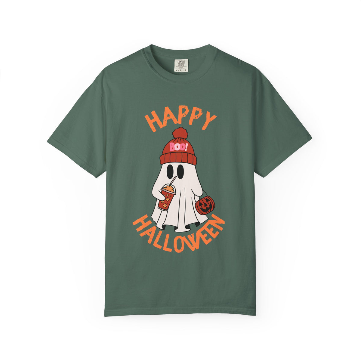 Cute Ghost in Beanie Happy Halloween Comfort Colors T-Shirt | Trick-or-Treat Tee