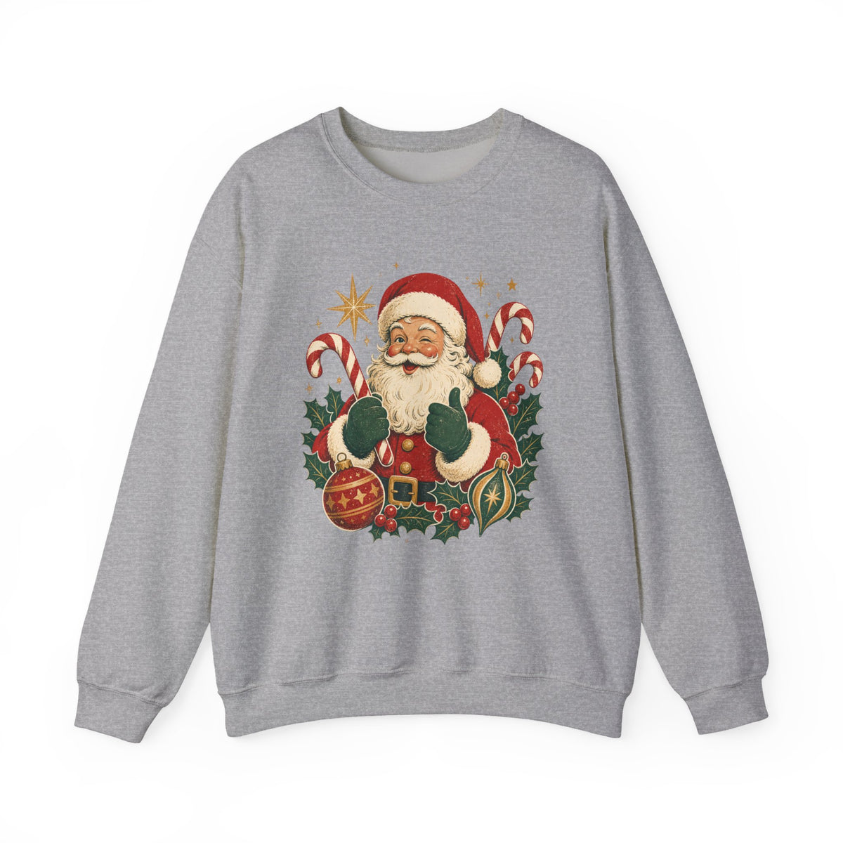 Vintage Santa Claus sweatshirt | Retro Christmas Santa, candy canes & ornaments