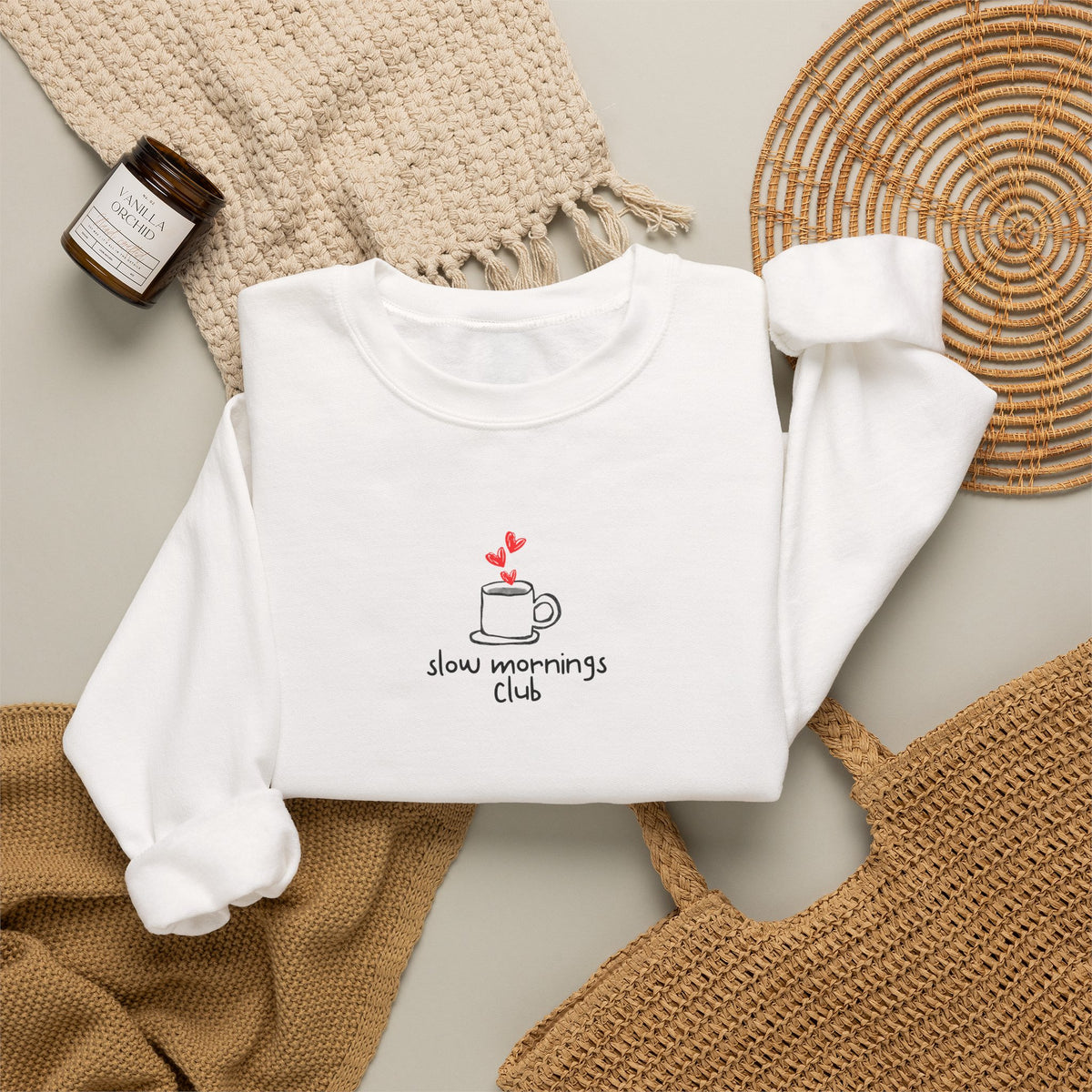 Slow Mornings Club sweatshirt | Coffee Mug Illustration, Cozy Crewneck