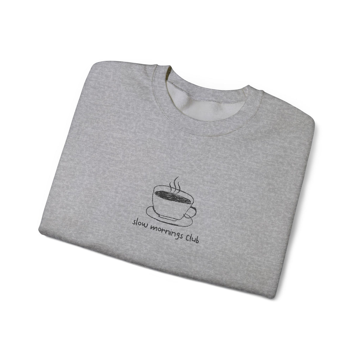 Embroidered Sweatshirt Coffee Mug | Hand-Drawn Coffee Cup Slow Mornings Club Crewneck Minimalist Design