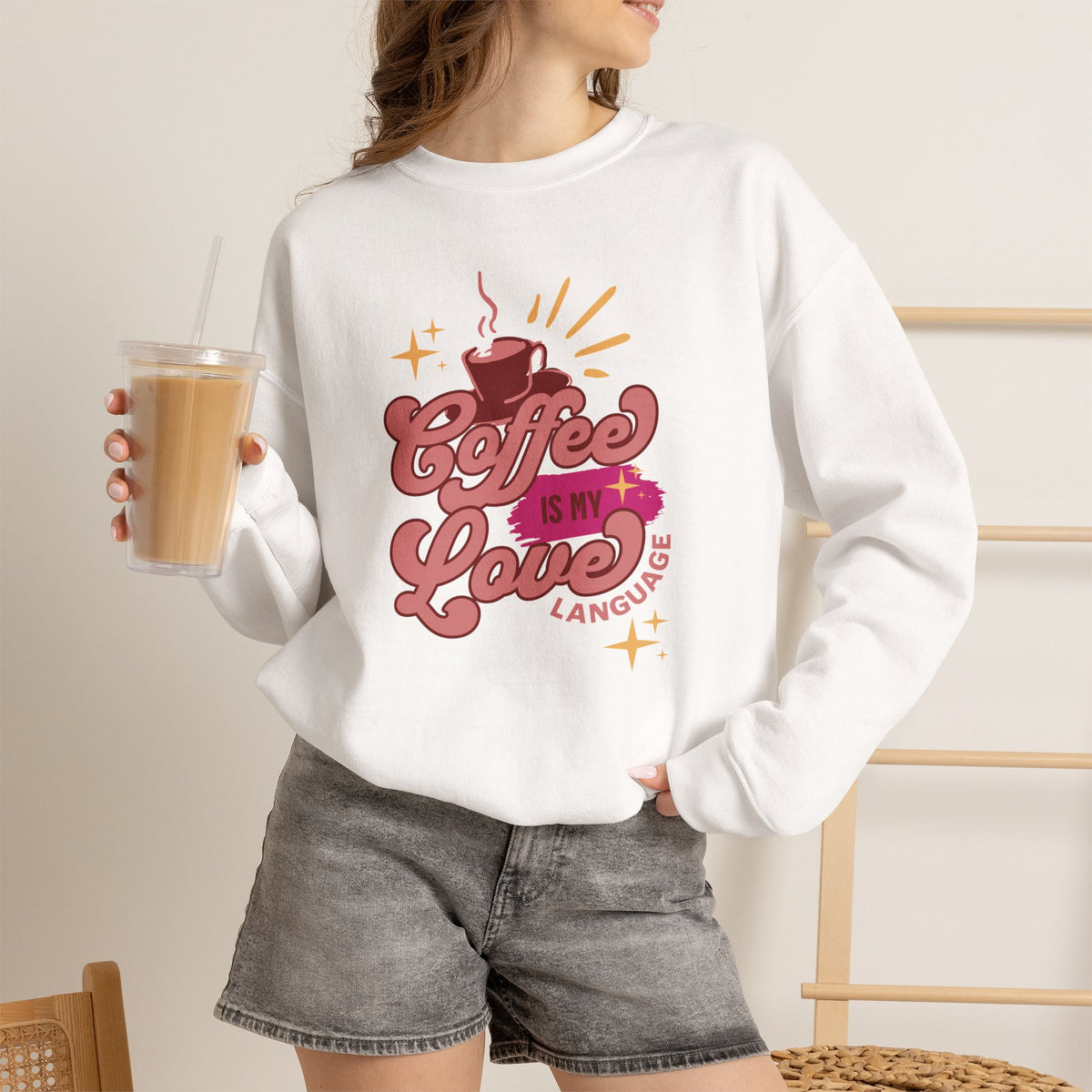 Coffee Is My Love Language Sweatshirt | Cute Retro Cup Illustration