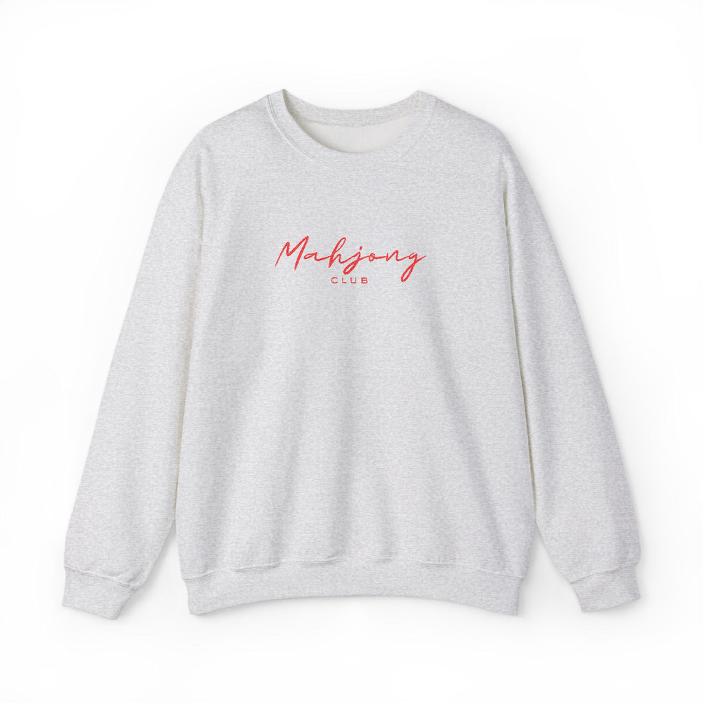 Embroidered Sweatshirt Mahjong Club | Minimalist Typography Asian Game Crewneck