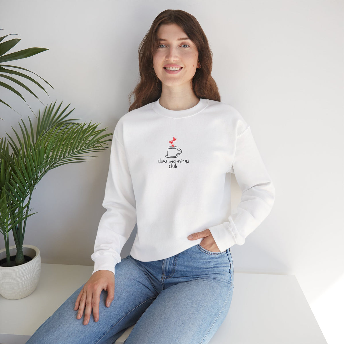 Slow Mornings Club sweatshirt | Coffee Mug Illustration, Cozy Crewneck