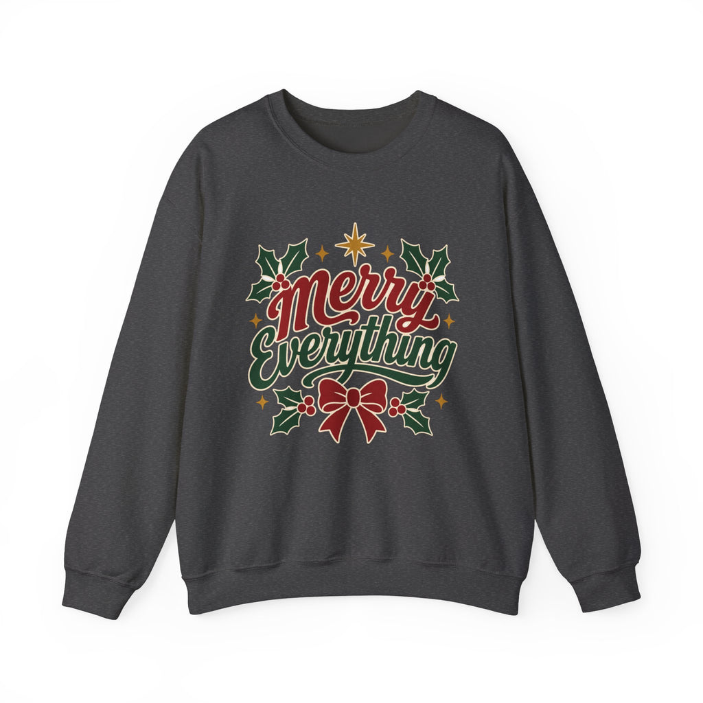Merry Everything Christmas Sweatshirt | Holiday Script Holly Bow Crewneck
