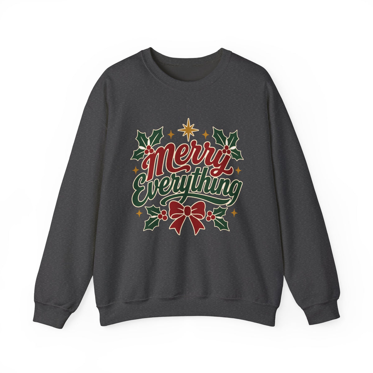 Merry Everything Christmas Sweatshirt | Holiday Script Holly Bow Crewneck