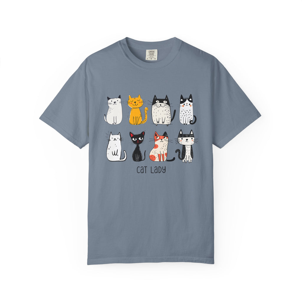 Cute Cat Illustration Cat Lady T-shirt | Kitty Lineup, Whimsical Cats
