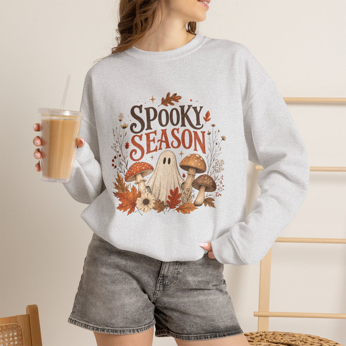 Spooky Season ghost mushrooms autumn leaves sweatshirt | Halloween fall