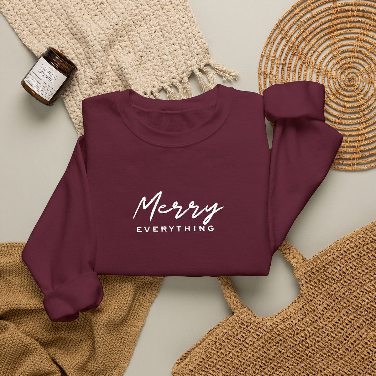 Embroidered Sweatshirt Christmas | Merry Everything Minimalist Crewneck