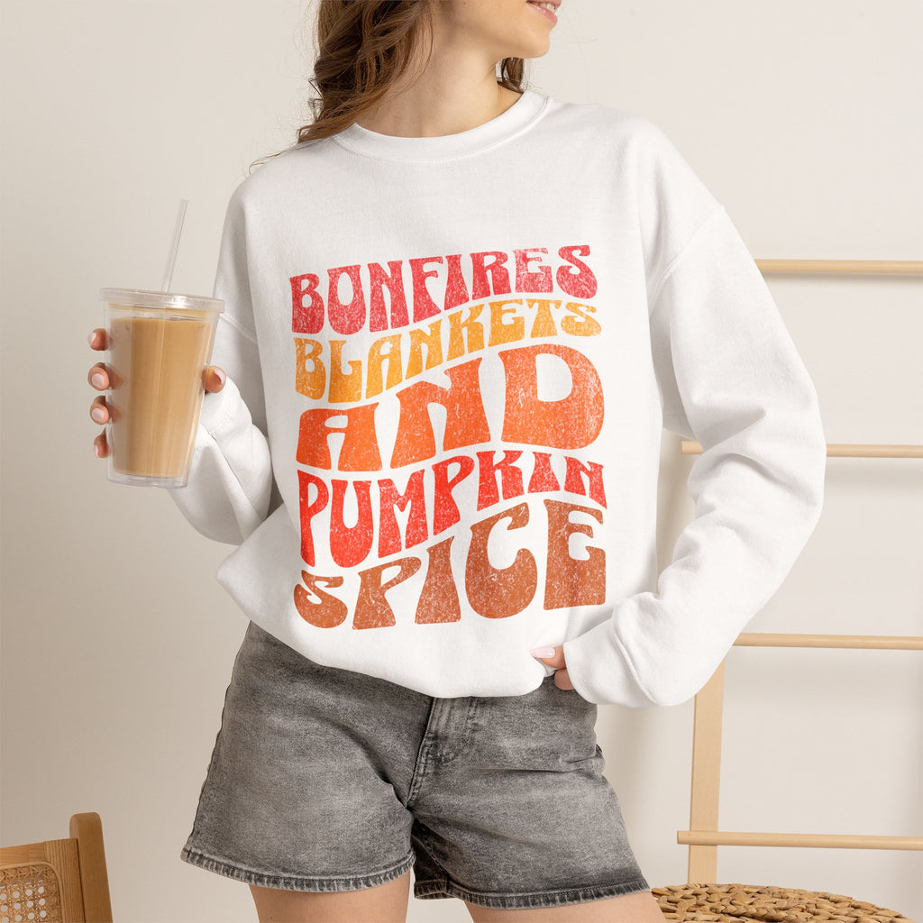 Bonfires Blankets and Pumpkin Spice Sweatshirt | Fall Cozy Typography
