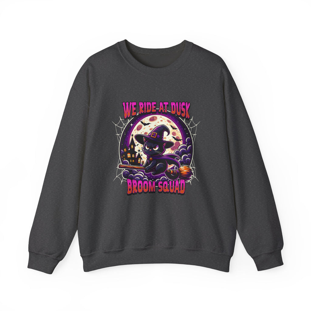 Halloween Sweatshirt Broom Squad Witch Black Cat Crewneck | We Ride at Dusk Halloween