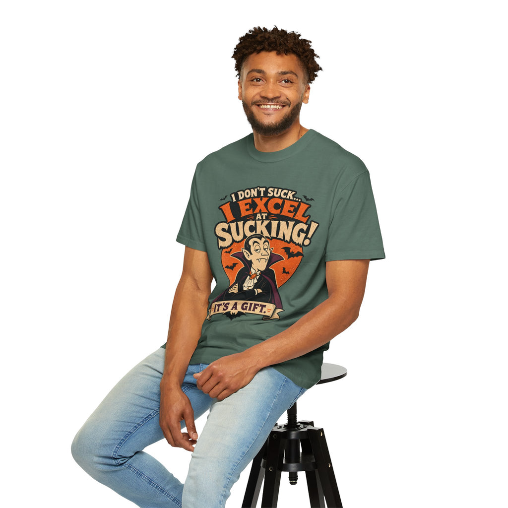 I Don't Suck I Excel At Sucking Vampire Illustration T-shirt
