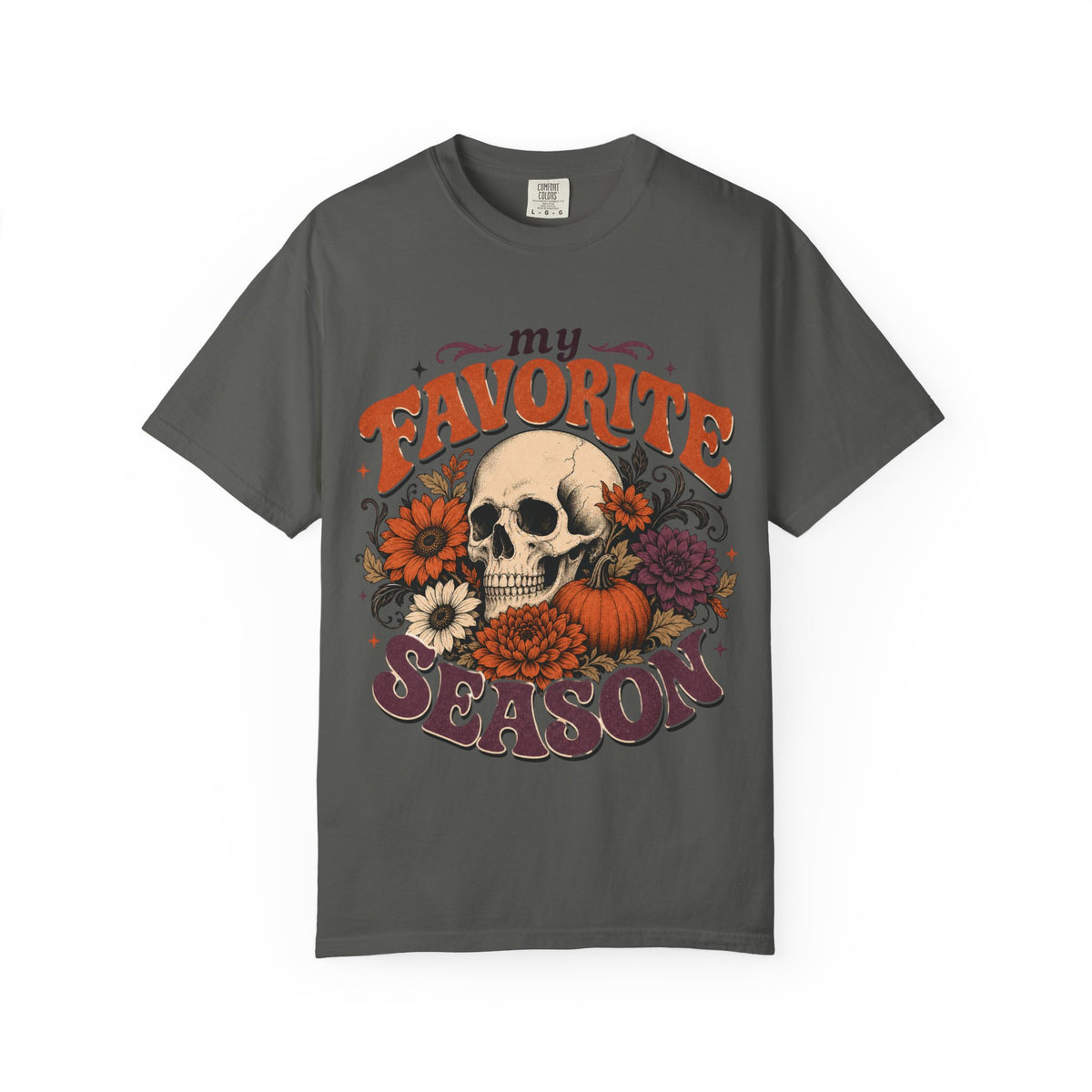 Skull with Pumpkins & Flowers T-shirt | My Favorite Season fall design