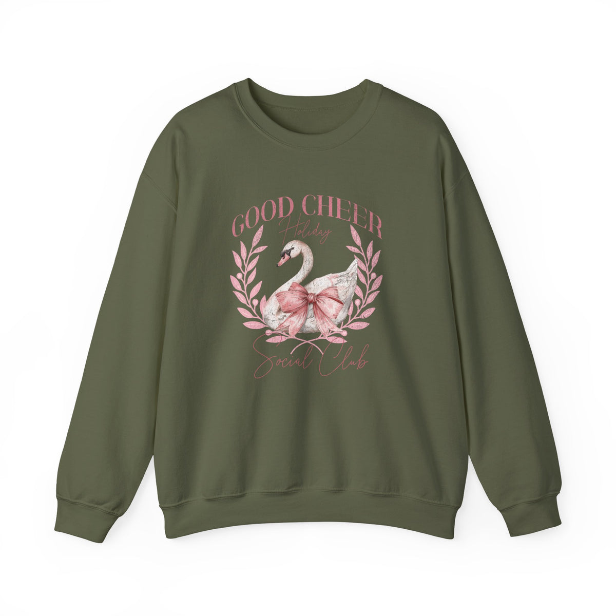 Coquette Christmas Sweatshirt | Good Cheer Social Club Swan and Flamingo Wreath