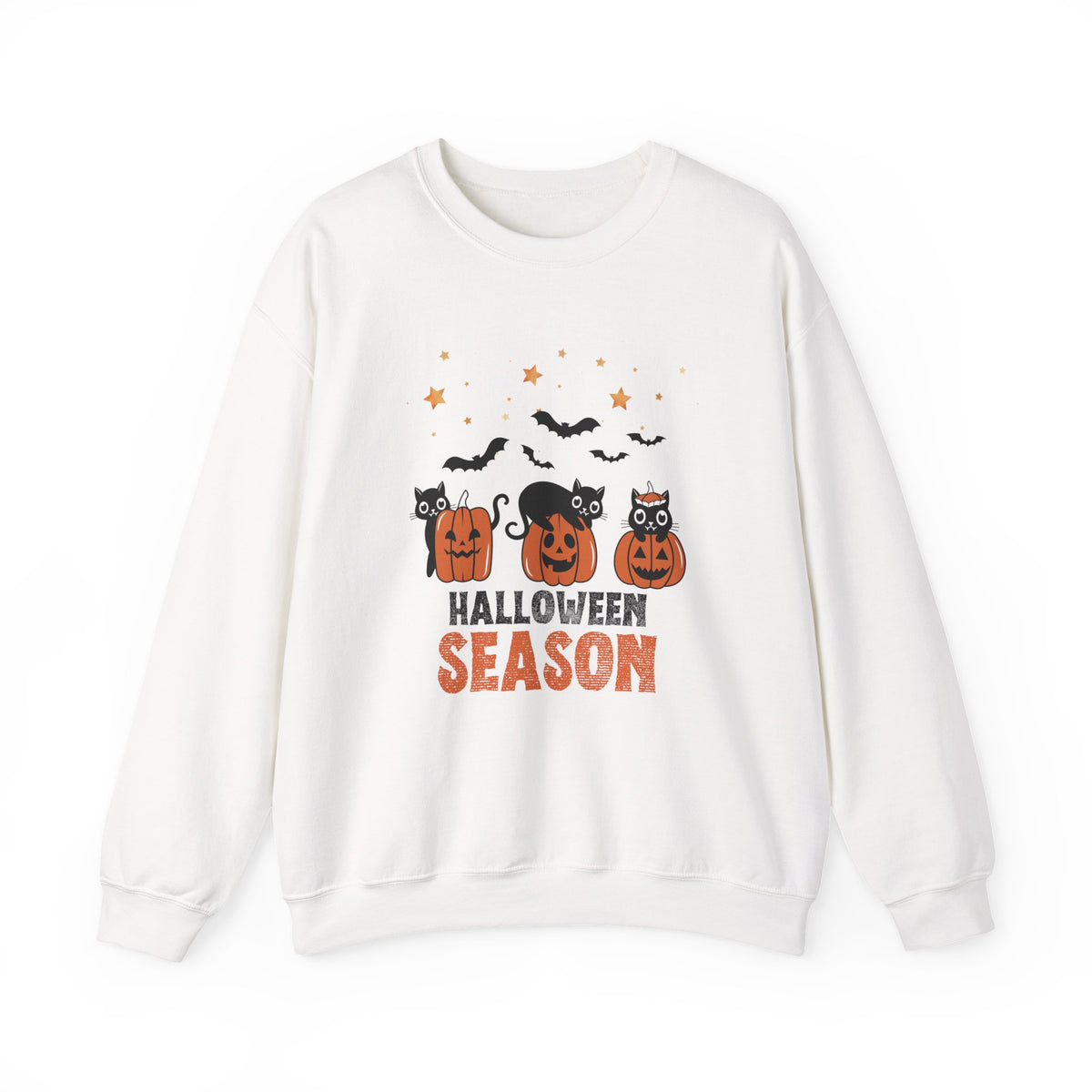 Halloween Season Pumpkin Cats Bats Stars Sweatshirt | Cute Jack-o-Lanterns