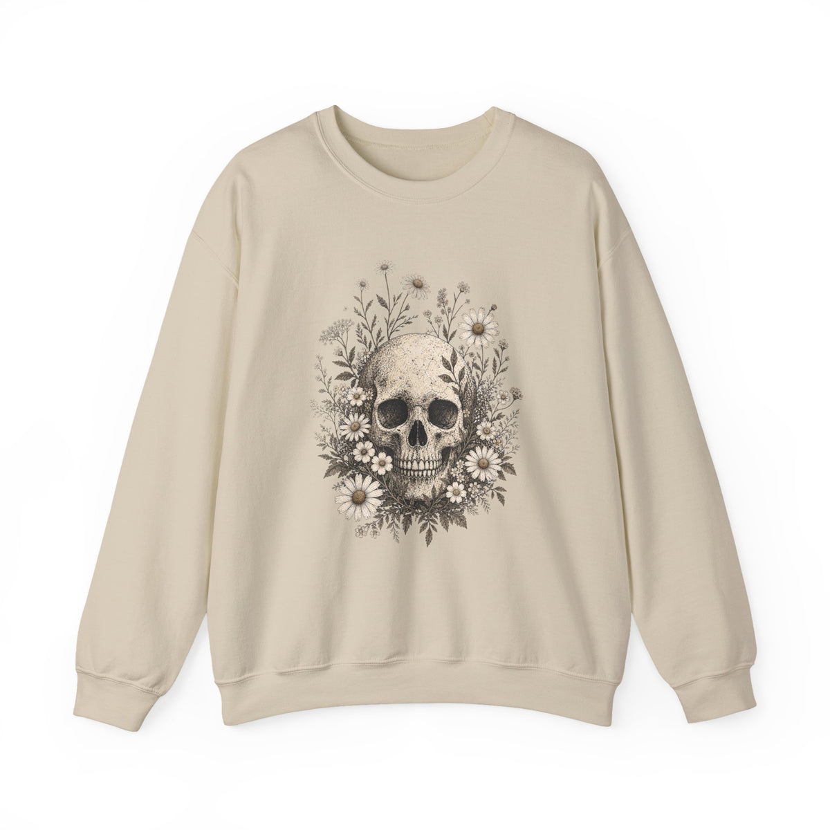Skull with Daisies Crewneck Sweatshirt | Floral Fall Autumn Halloween Gothic Sweatshirt