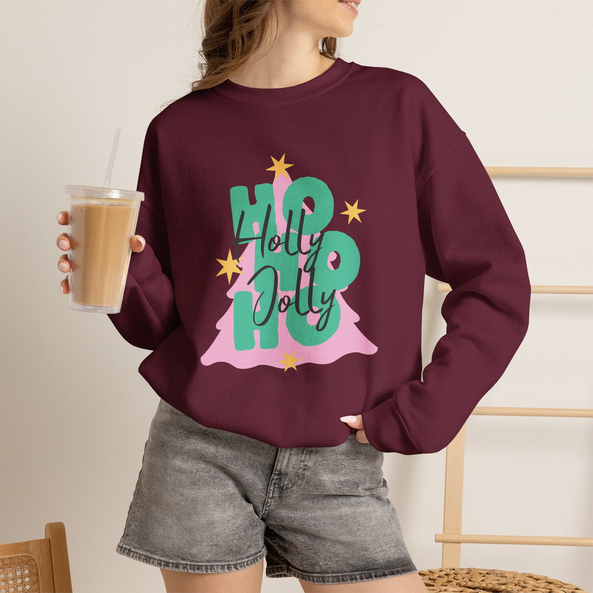 Holiday Christmas Sweatshirt| Ho Ho Ho Holly Jolly Tree Crewneck