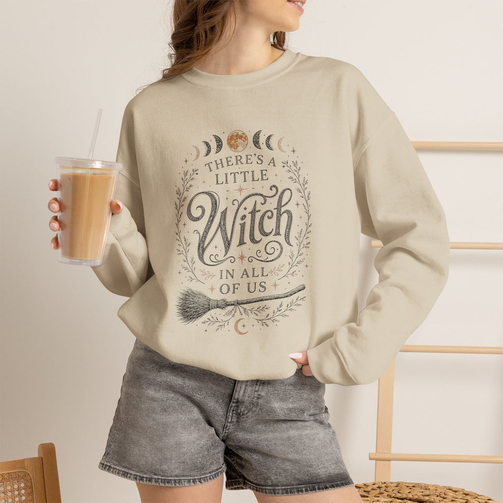 There's A Little Witch In All Of Us sweatshirt | moon phases broomstick witchy design halloween humor