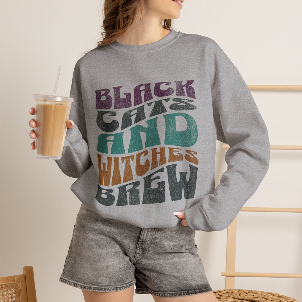 Black Cats and Witches Brew Sweatshirt | Halloween Graphic Crewneck