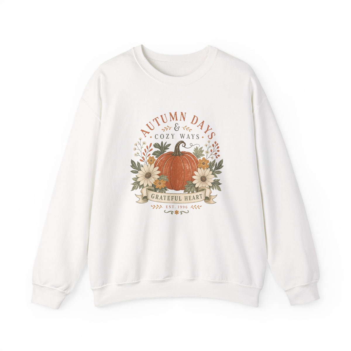 Autumn Days Cozy Ways pumpkin Fall floral crewneck sweatshirt | grateful heart