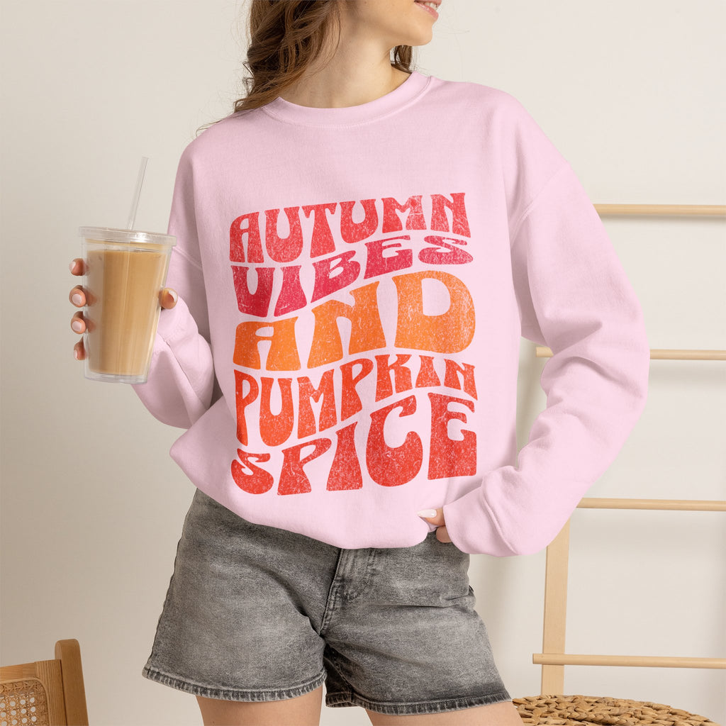 Autumn Vibes and Pumpkin Spice Sweatshirt | Fall Typography Crewneck