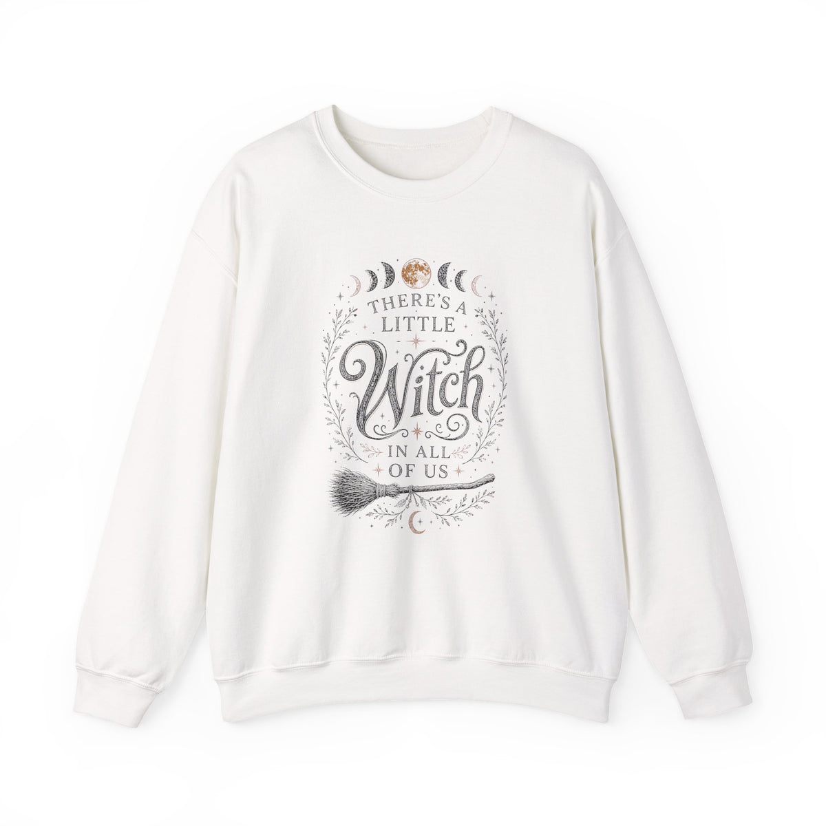 There's A Little Witch In All Of Us sweatshirt | moon phases broomstick witchy design halloween humor